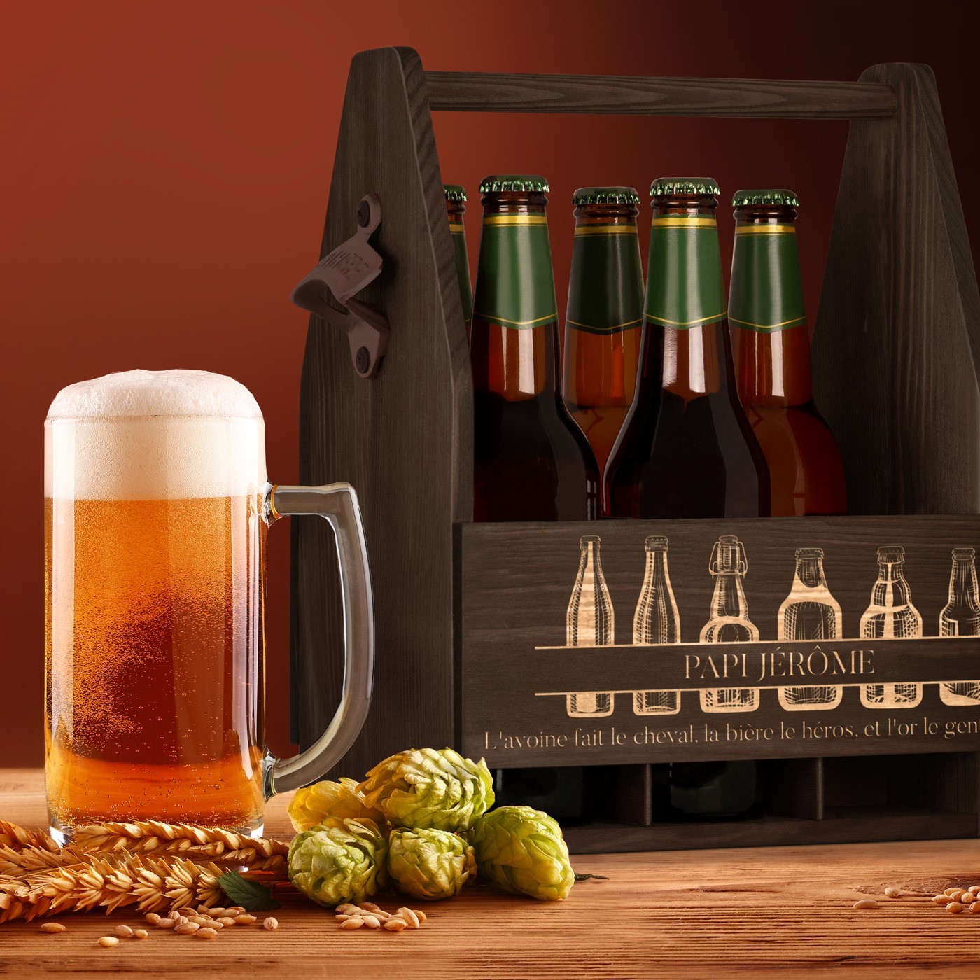 Cesta de cerveza personalizada de Murrano para abuelos