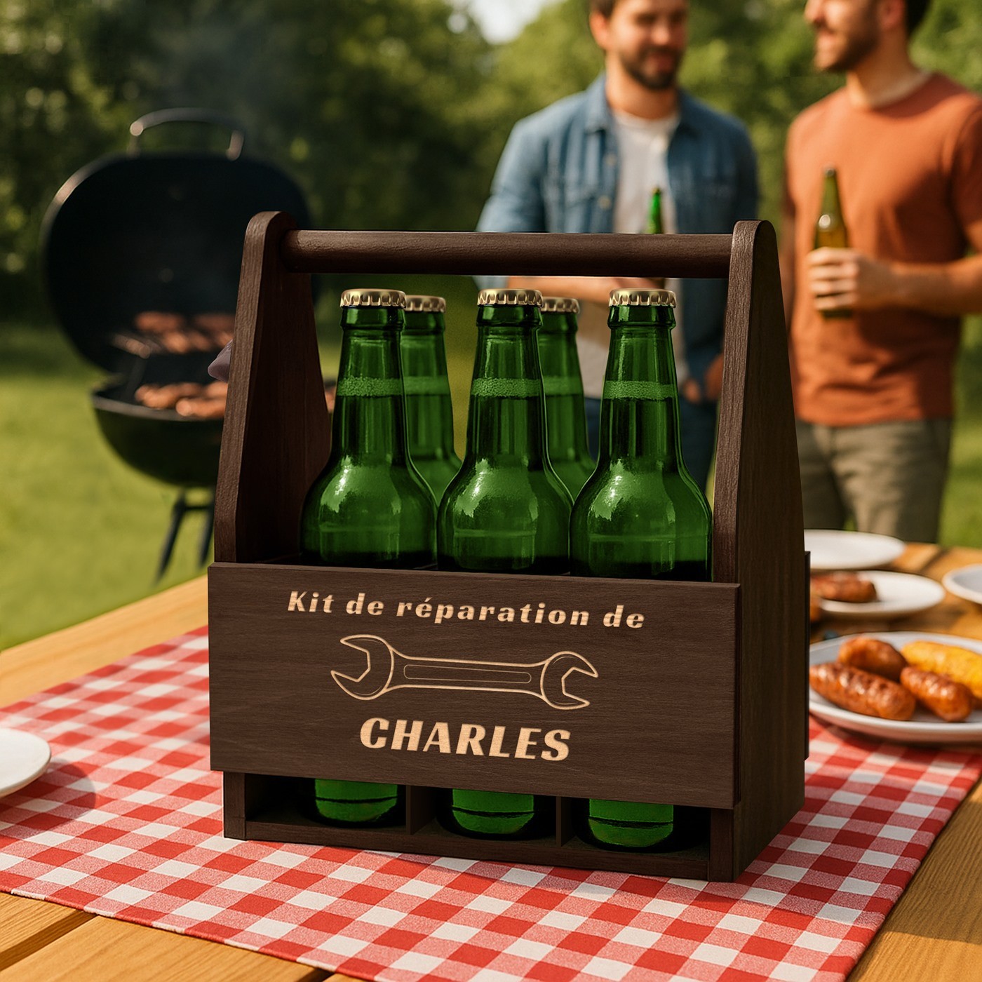 Portabieras de madera Murrano con grabado personalizado