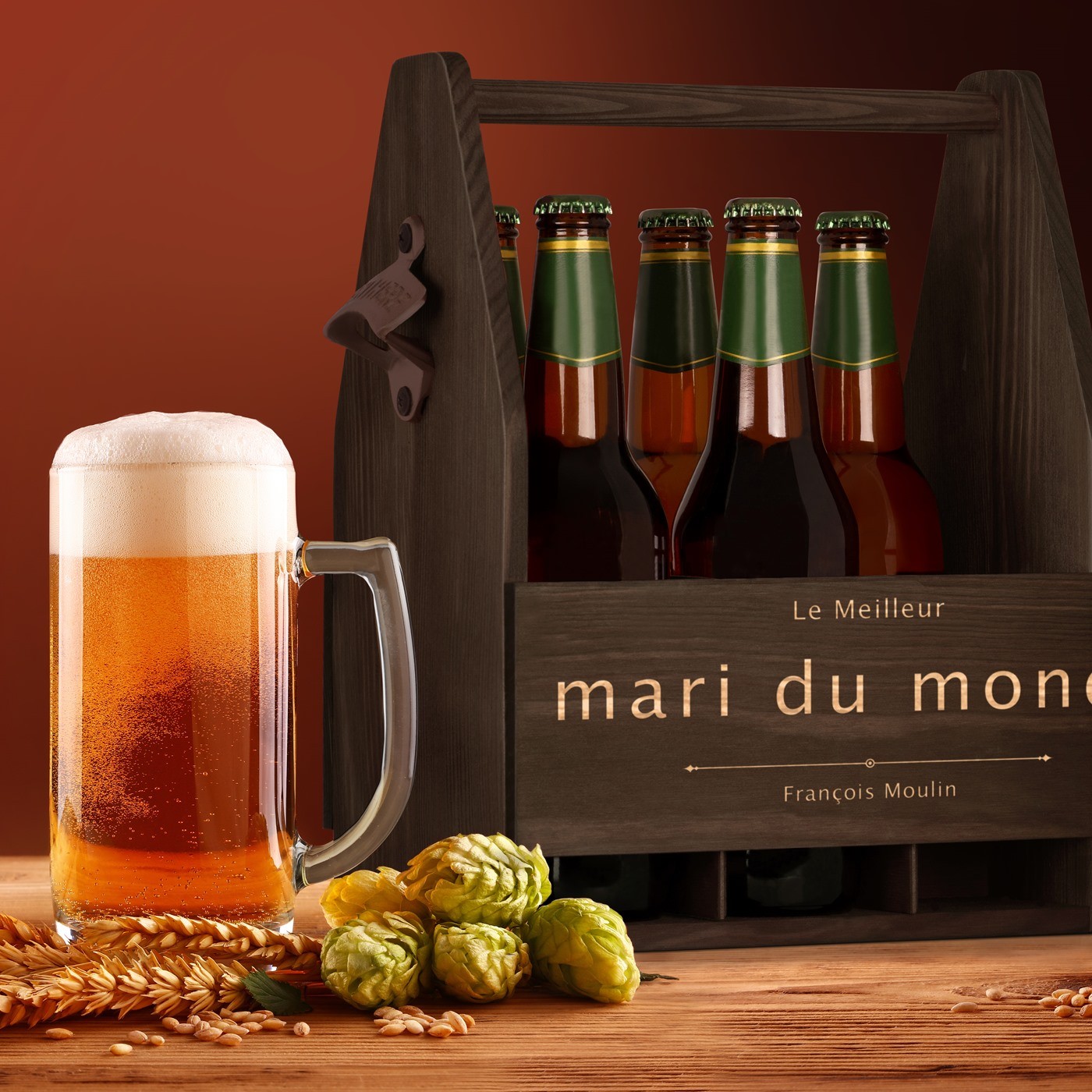 Cesta de cerveza personalizada Murrano para el mejor esposo del mundo