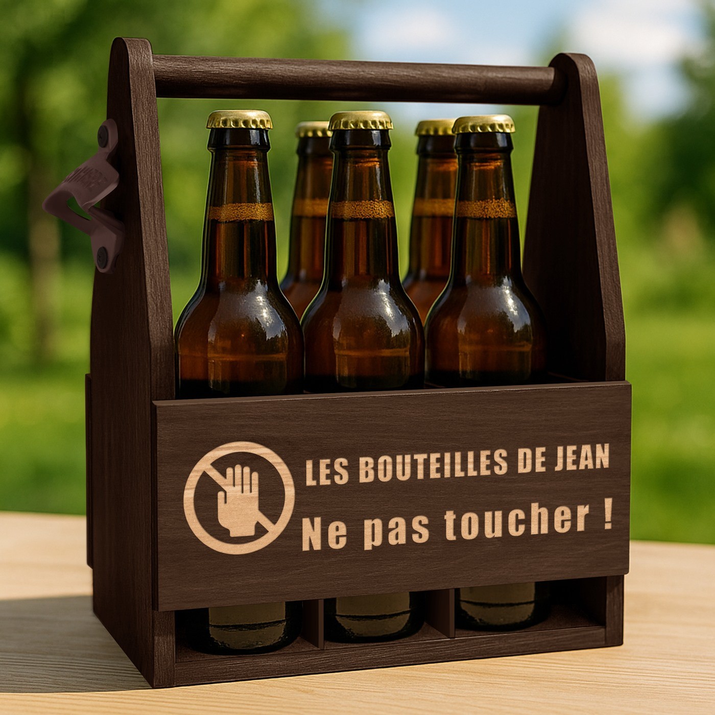 Portador de cerveza de madera personalizado Murrano para el abuelo