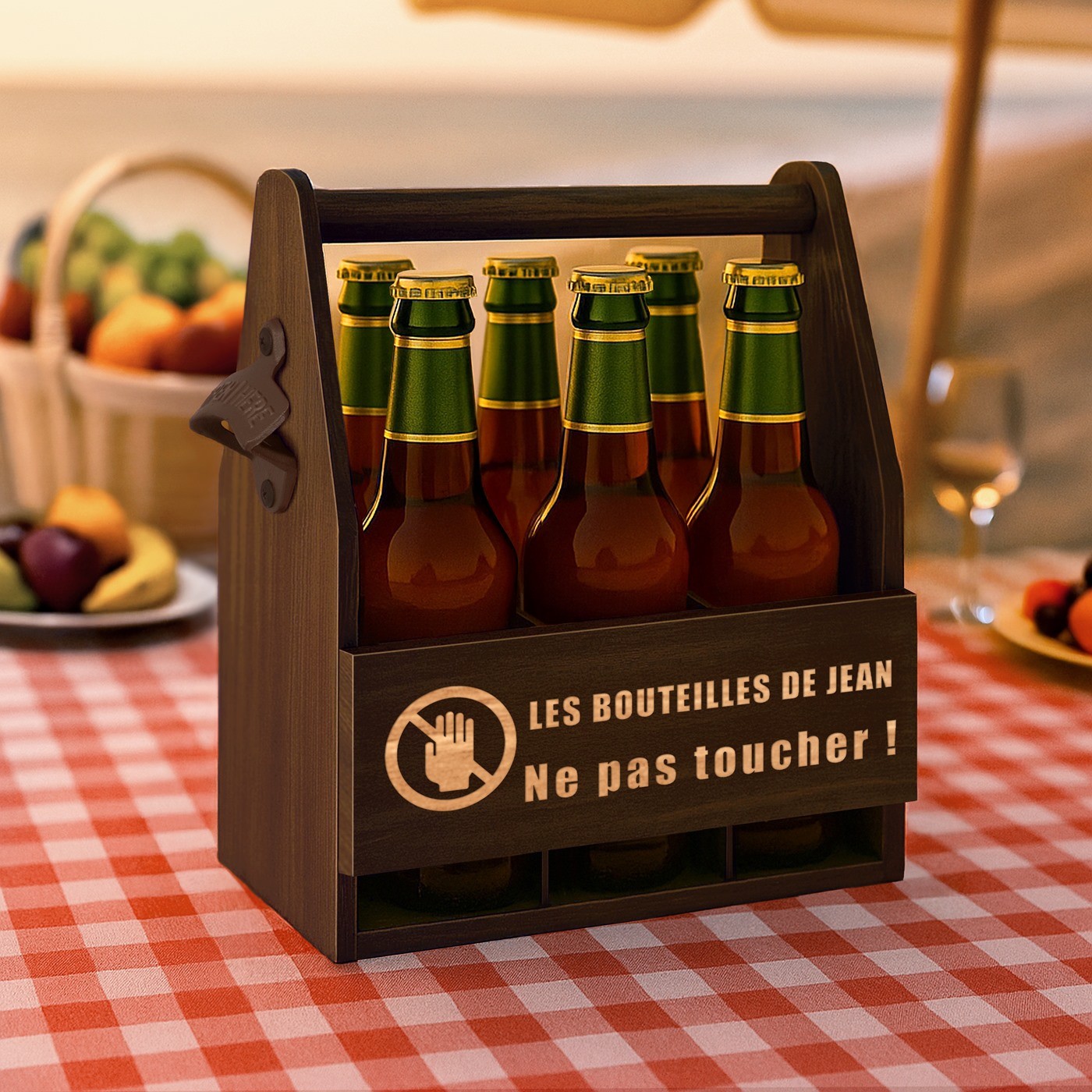 Portador de cerveza de madera personalizado Murrano para el abuelo