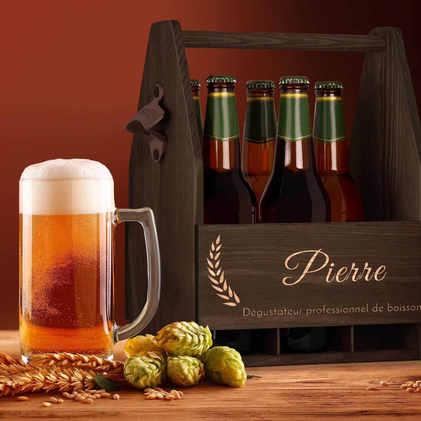 Personalized Wooden Beer Carrier for Him by Murrano