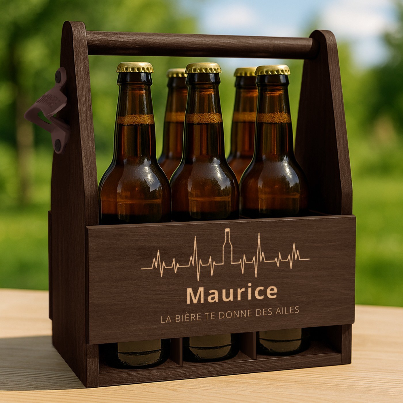 Portabieras de madera personalizado Murrano para novios con grabado