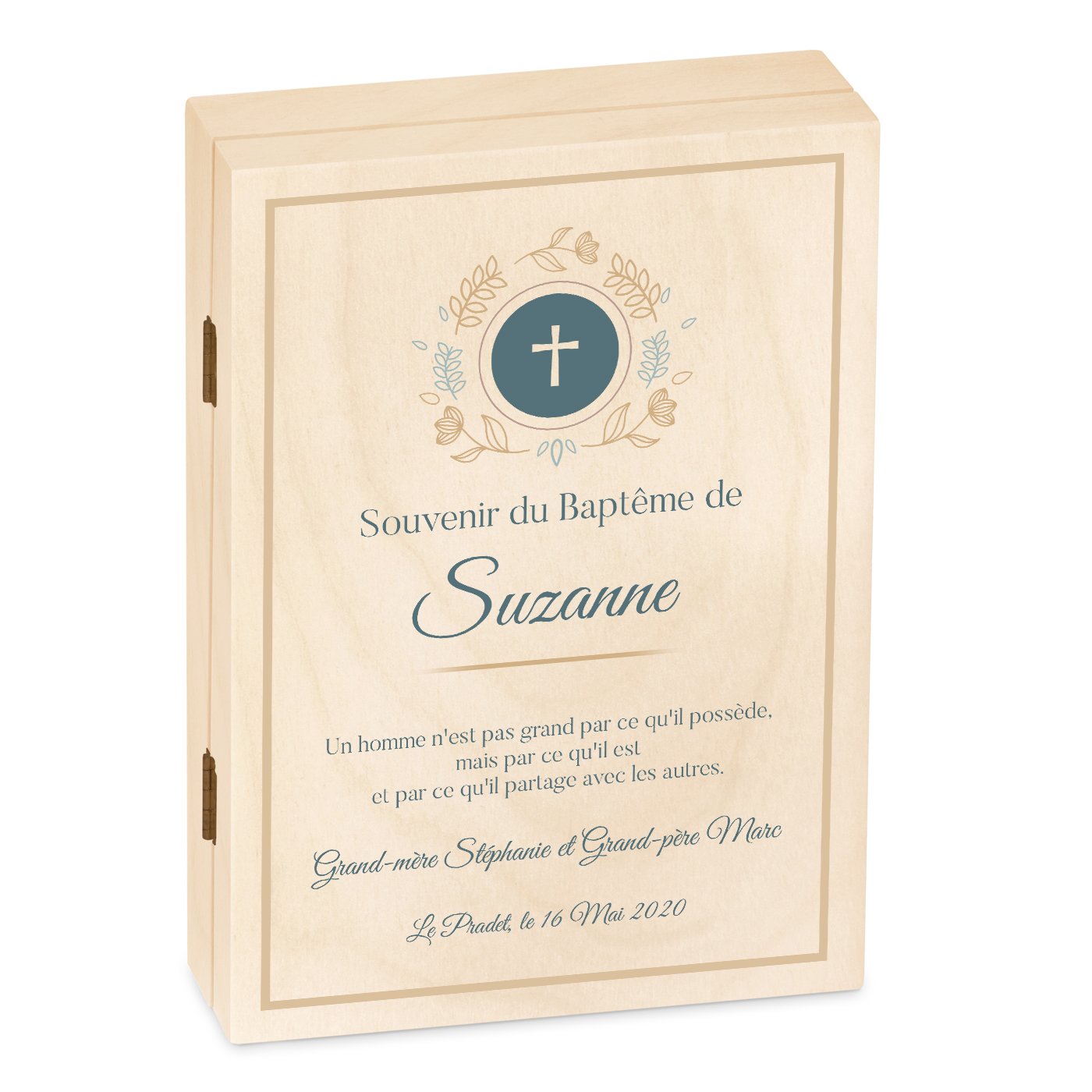 Set de cubiertos personalizados para niños Murrano - Diseño de bautizo para niña, con estuche de madera