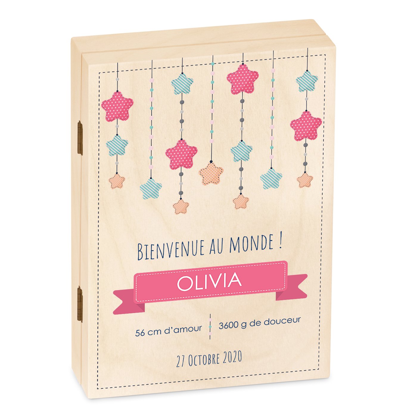 Set de cubiertos infantiles Murrano con estuche de madera e impresión de nacimiento de estrellas para niñas