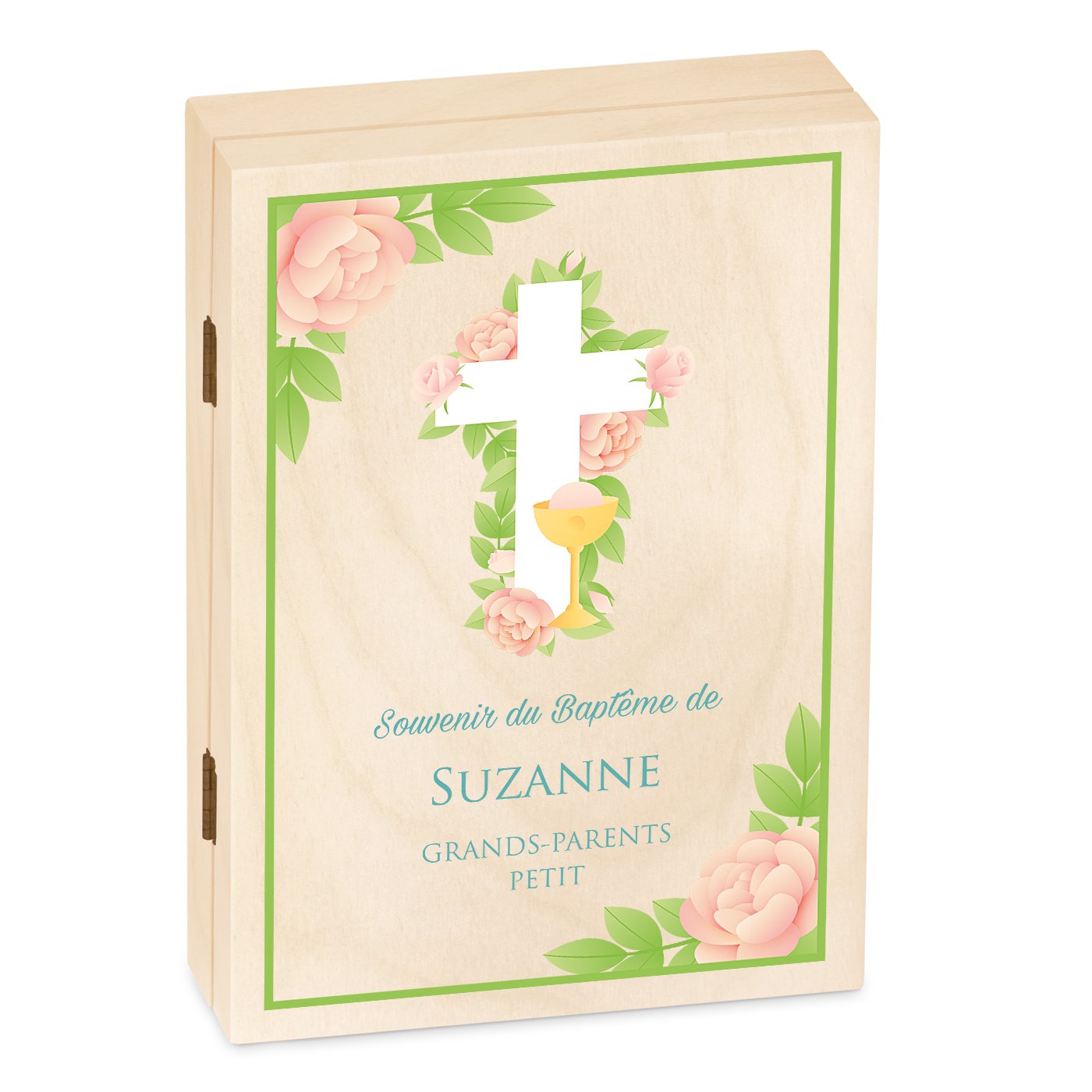 Set de cubiertos para niños Murrano con caja de madera personalizada para bautizo - Plata