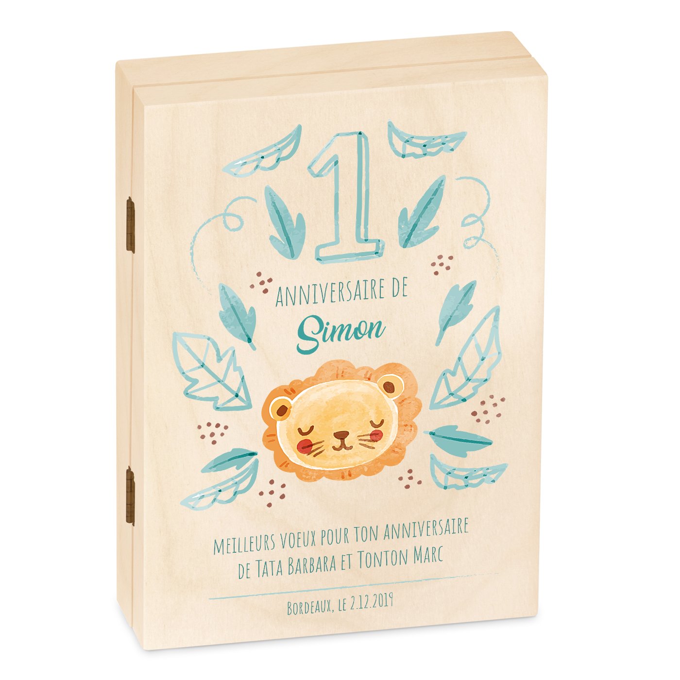 Set de cubiertos para niños Murrano con estuche de madera e impresión para cumpleaños de niño