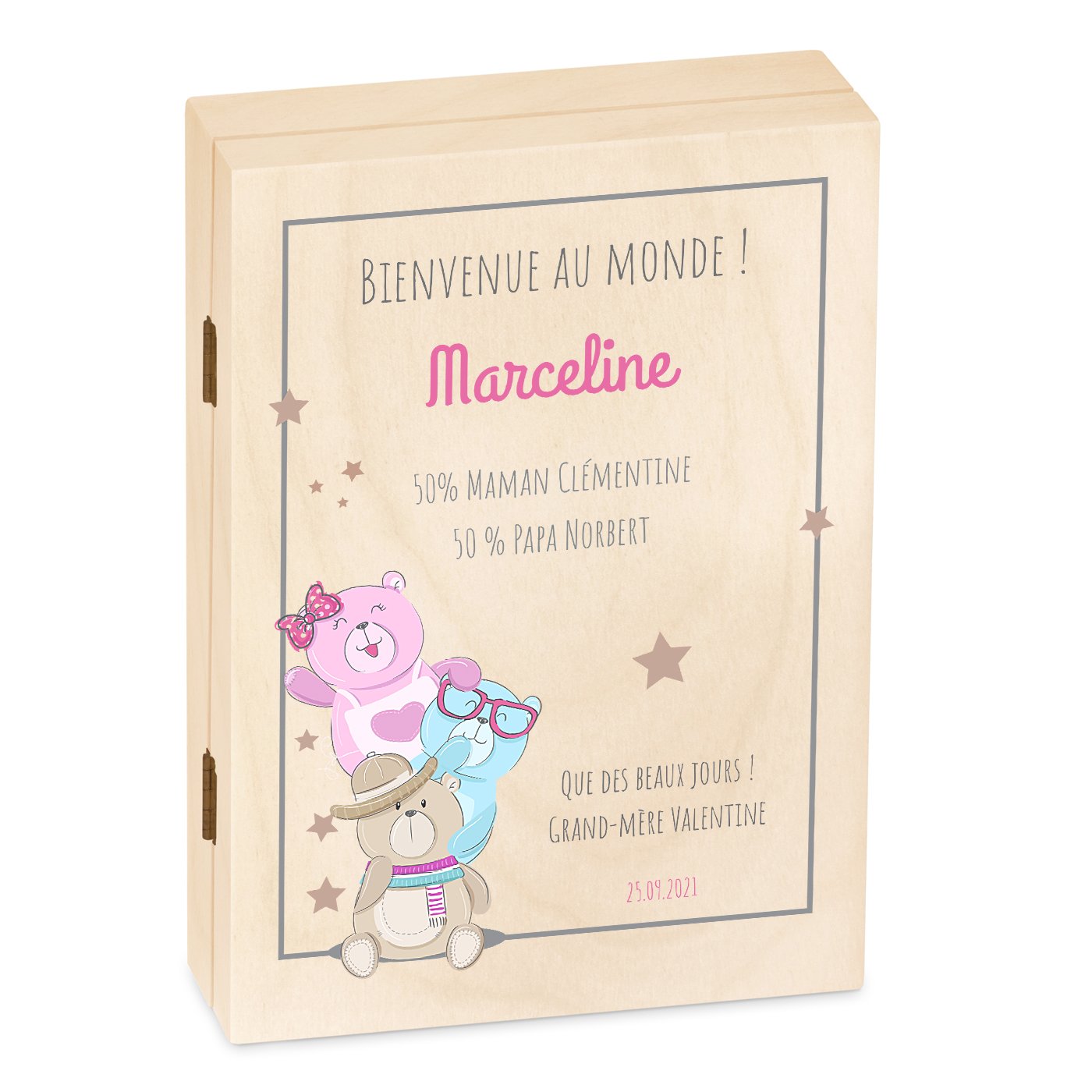 Set de cubiertos personalizados para niños de Murrano - Estuche de madera con impresión de ositos - Cumpleaños niña