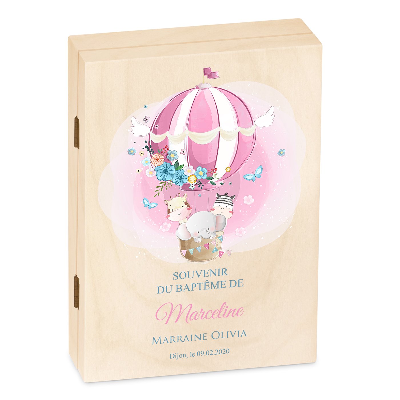 Set de cubiertos para niños Murrano - Impresión de animales de niña para bautizo con estuche de madera