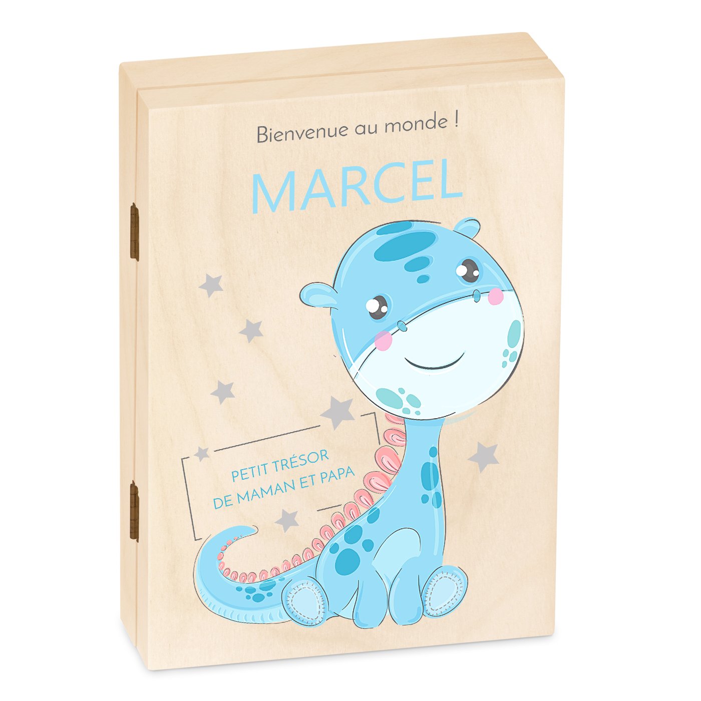 Set de cubiertos Murrano para niños con impresión de dinosaurio niño en estuche de madera