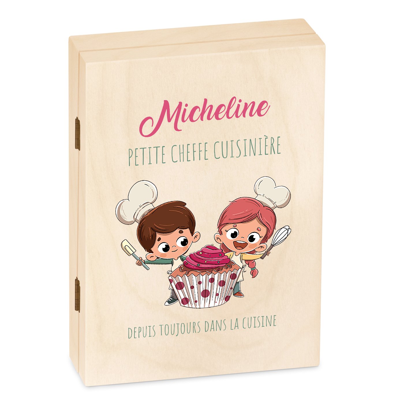 Set de cubiertos para niños Murrano con estuche de madera - Diseño de pastel de chica