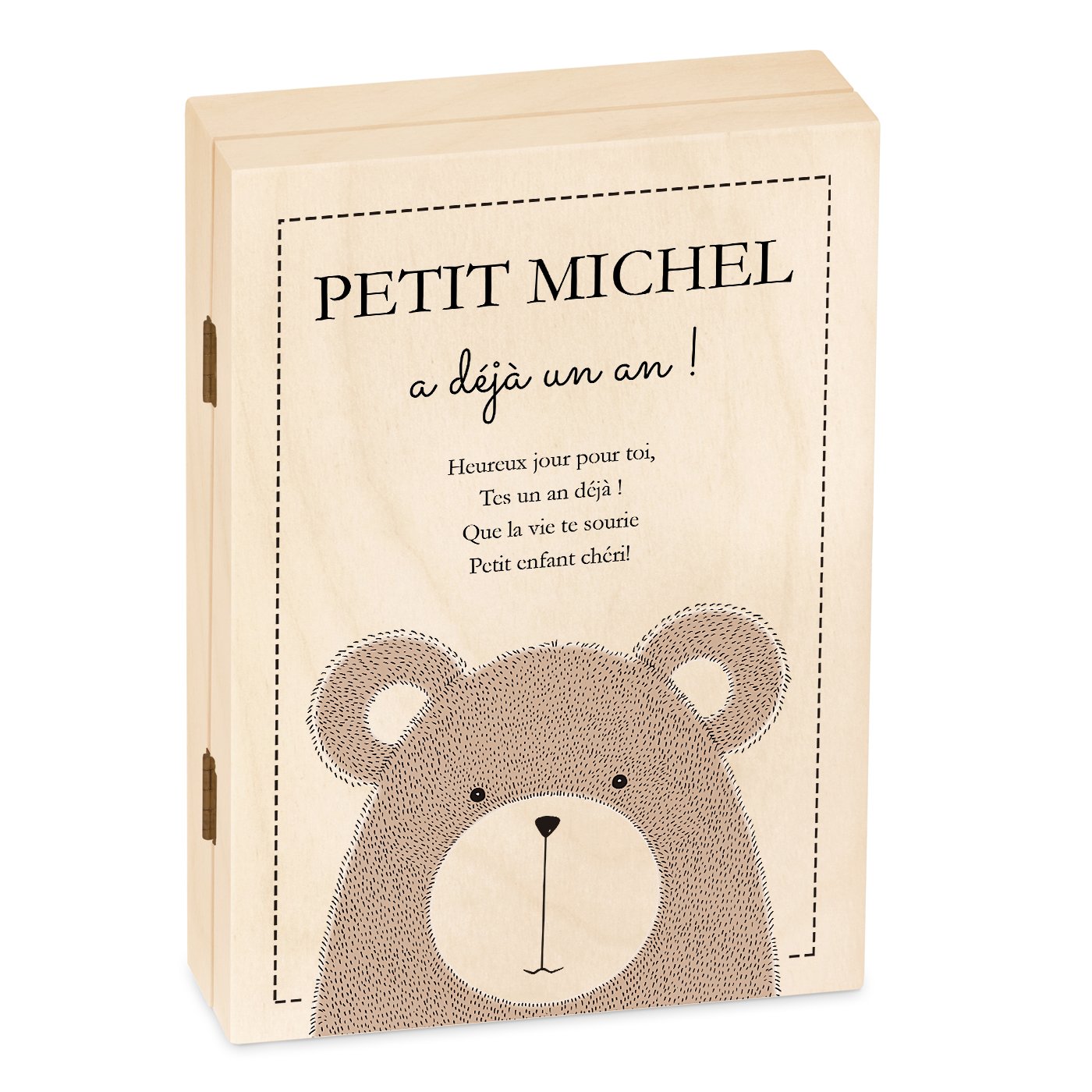 Set de cubiertos para niños Murrano en caja de madera con impresión de oso para el primer cumpleaños