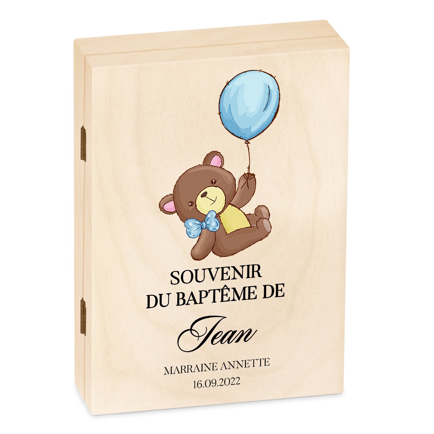 Murrano Children's Cutting Set with Wooden Box - Boy Teddy Bear Print for Baptism