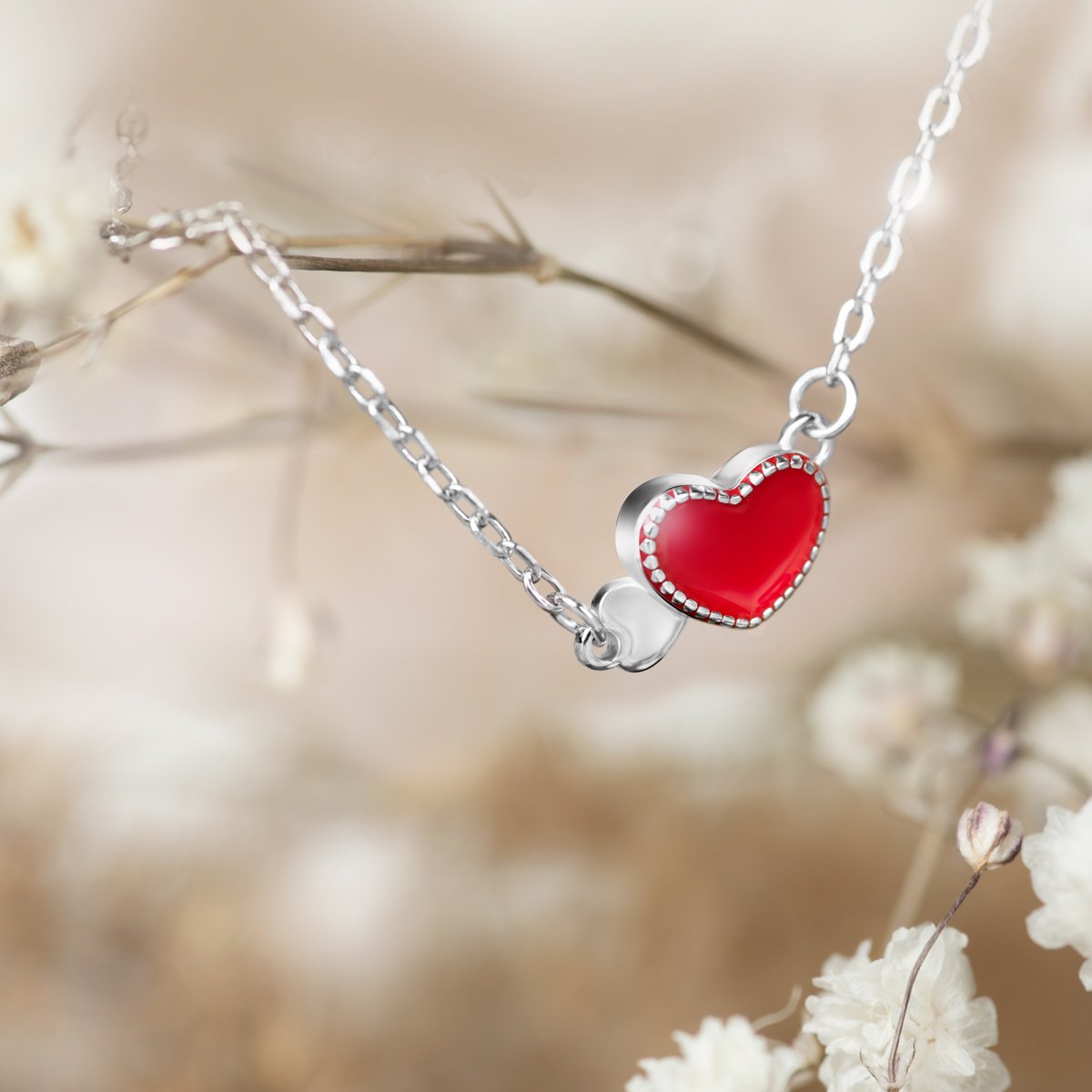 Collar de plata esterlina 925 Murrano con grabado de corazón
