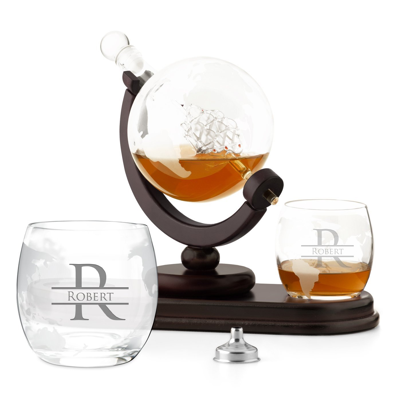 Decantador de whisky Murrano en forma de globo con barco y 2 vasos personalizados