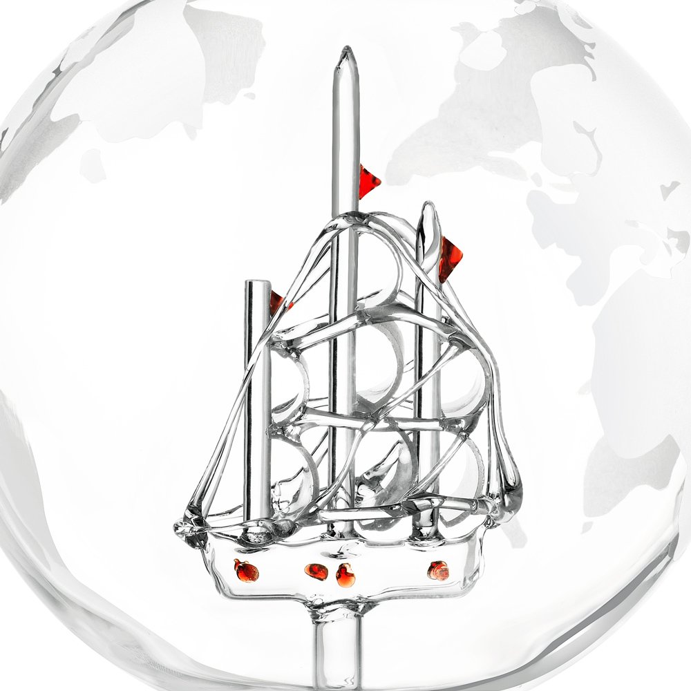 Decantador de whisky Murrano en forma de globo con barco y 4 vasos personalizados