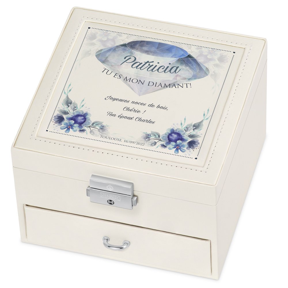 Caja de joyas beige personalizada Murrano para mujer - 5º aniversario de bodas
