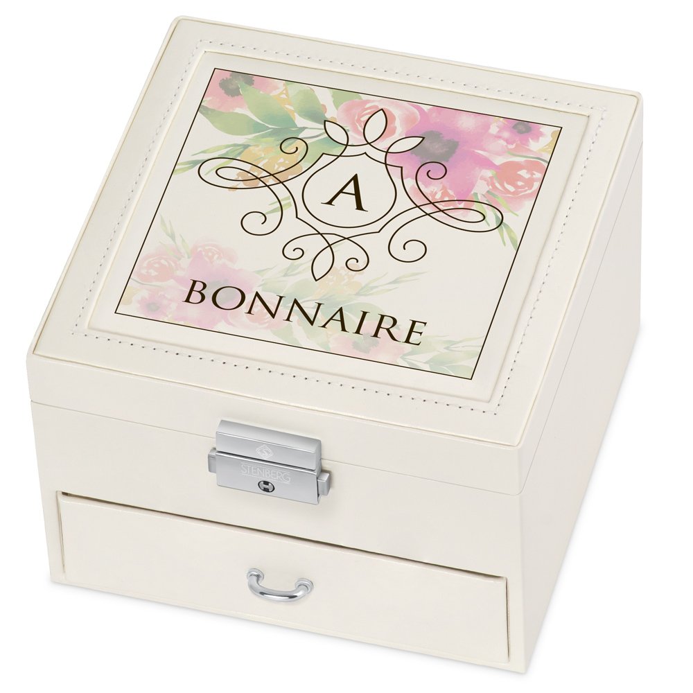 Caja de joyas beige Murrano con impresión para ella por su cumpleaños