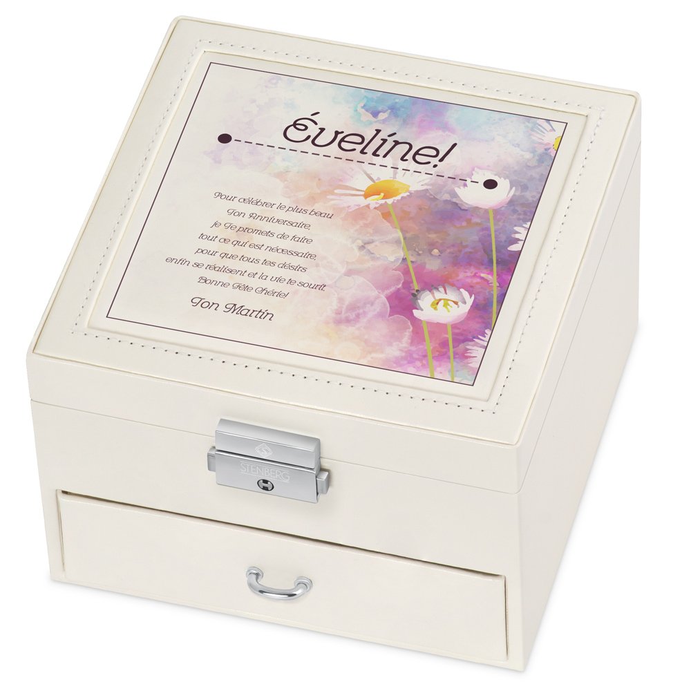 Caja de joyas beige Murrano con impresión para cumpleaños/Día de San Valentín
