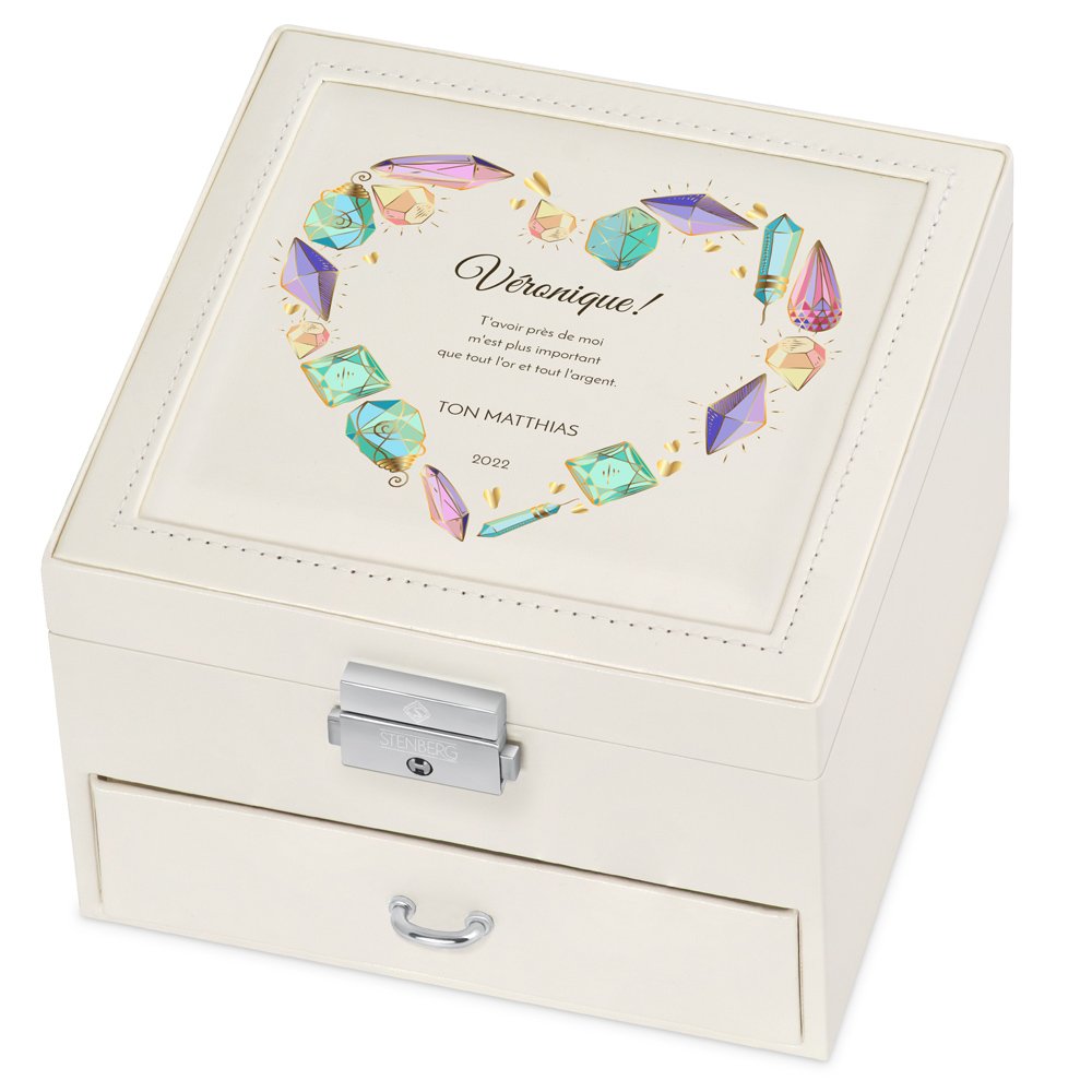 Caja de joyas beige personalizada de Murrano para el Día de San Valentín