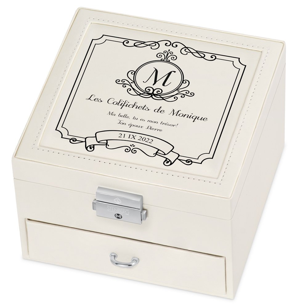 Caja de joyas personalizada beige de Murrano para el aniversario de matrimonio de su esposa