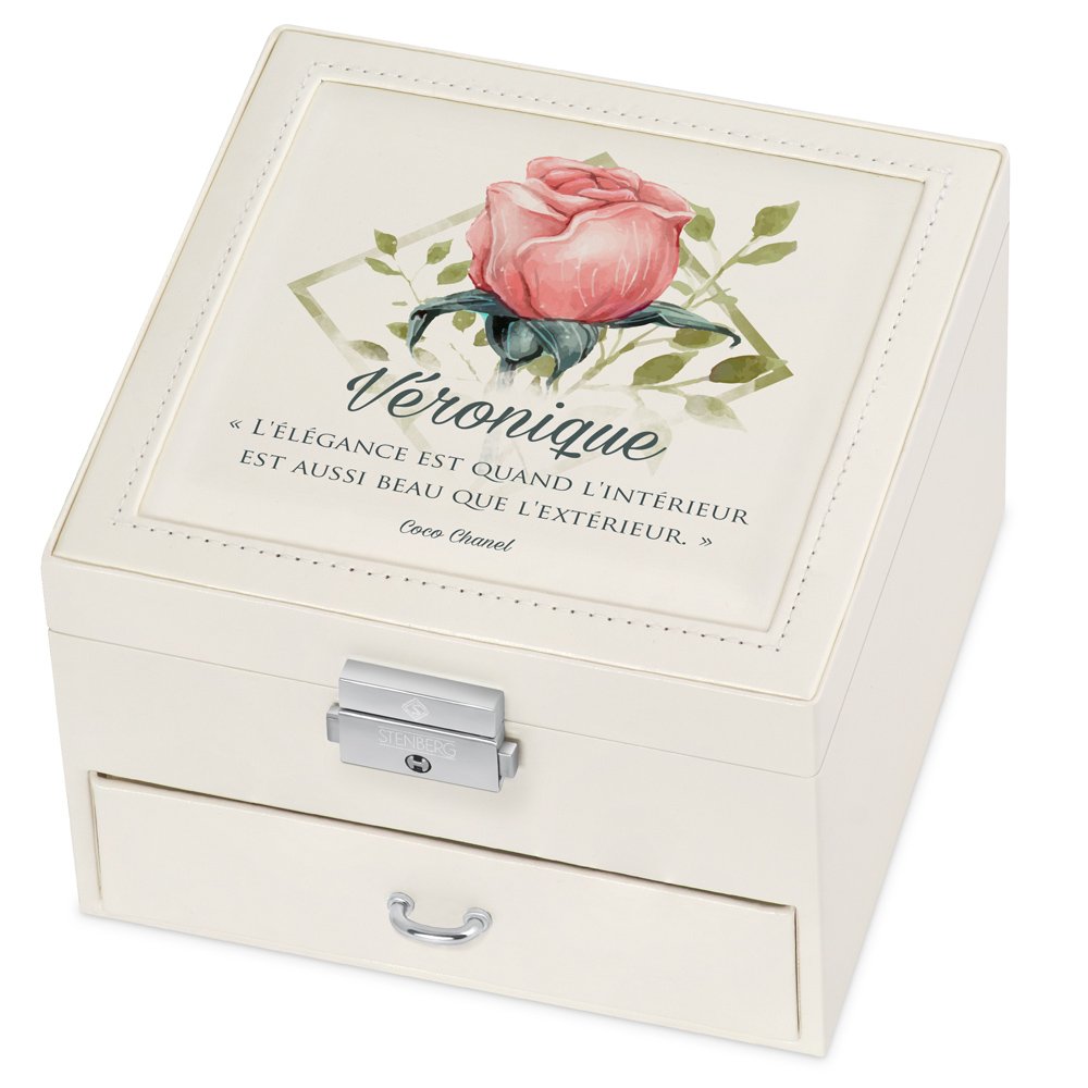 Caja de joyas Murrano beige con impresión para cumpleaños