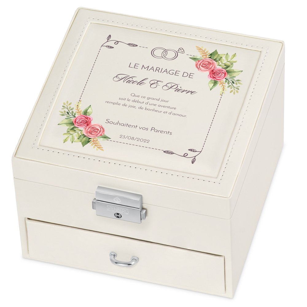 Conjunto de caja de joyas personalizada Murrano para pareja (beige, 16x16x11 cm)