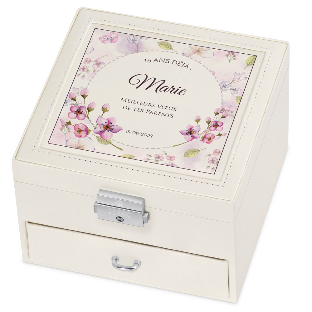 Murrano Beige Jewelry Box with Print for a Girl's 18th Birthday