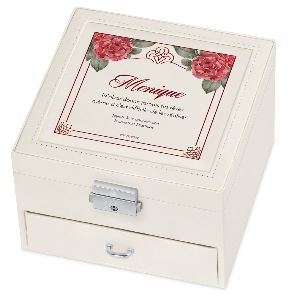 Caja de joyas beige Murrano con impresión para el cumpleaños número 30 de una mujer