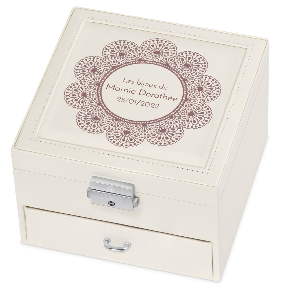 Caja de joyas personalizada Murrano - Beige con impresión de cumpleaños