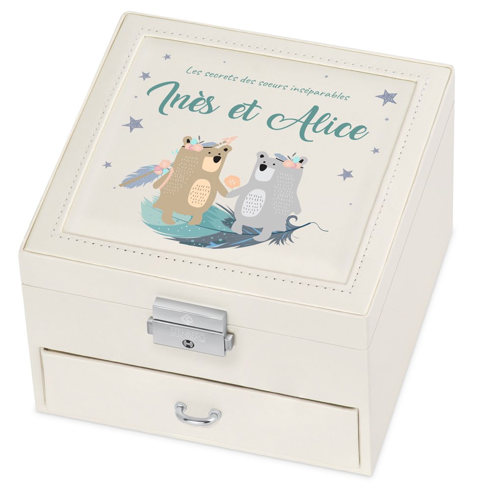 Caja de joyas beige Murrano con impresión hermana