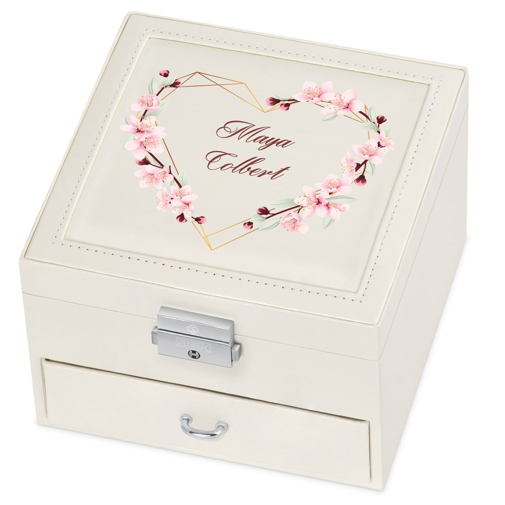 Caja de joyas beige Murrano con impresión para ella, aniversario de boda