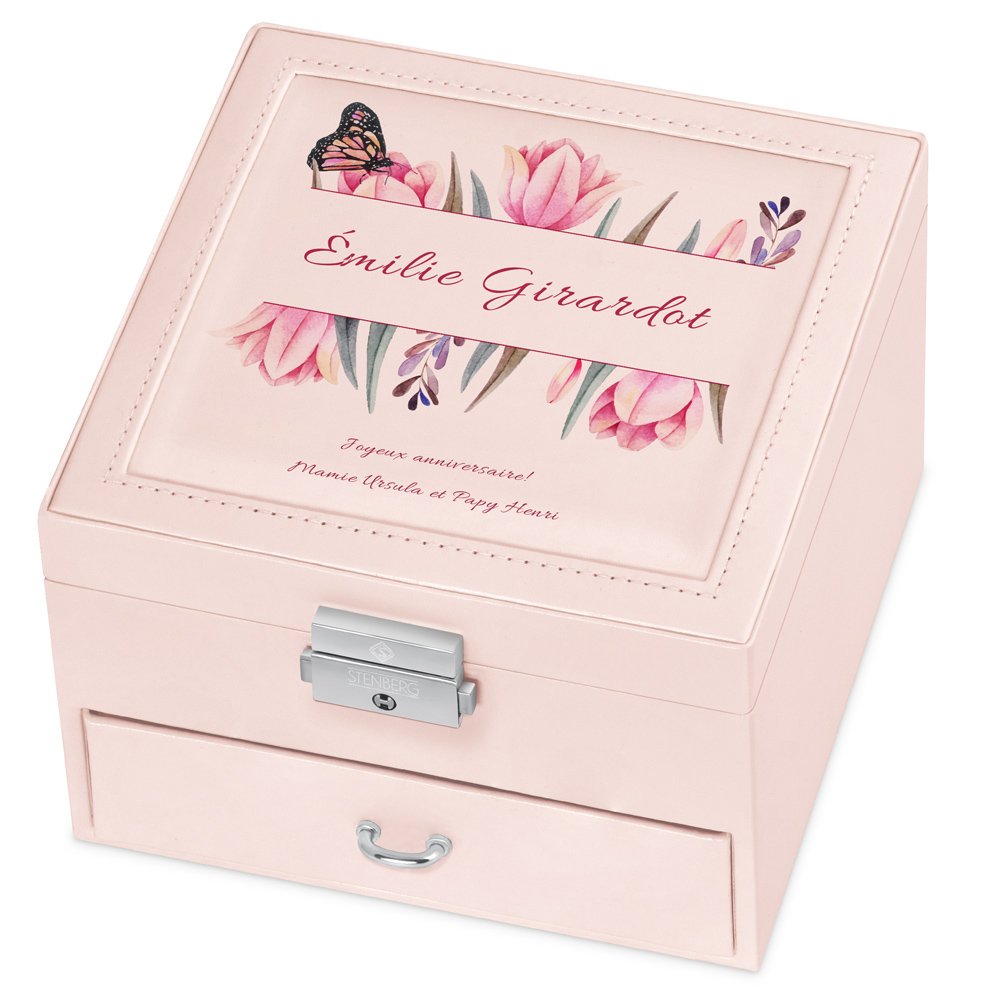 Cajón de joyas rosa Murrano con impresión para cumpleaños/Santa Claus