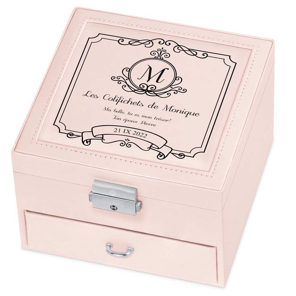 Caja de joyas personalizada rosa Murrano para mujer - Regalo de aniversario de boda