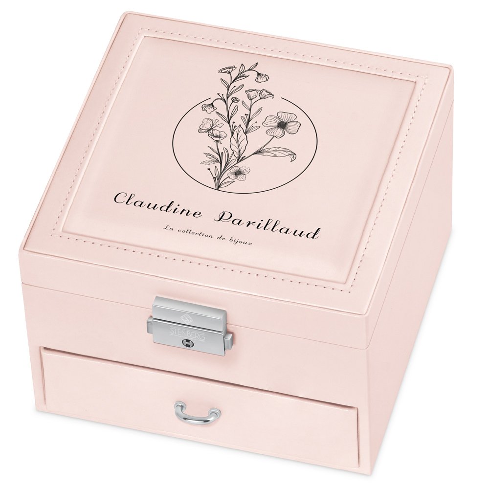 Boîte à bijoux rose Murrano avec impression pour anniversaire