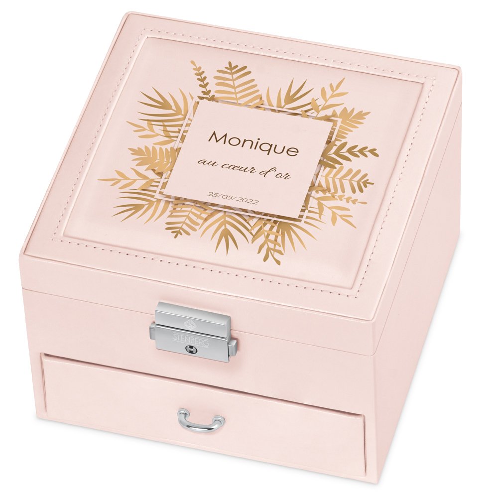 Cajón de joyas rosa personalizado de Murrano para mamá
