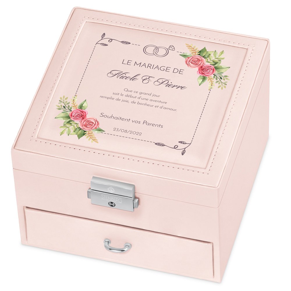 Estuche de joyas rosado Murrano para una pareja de boda