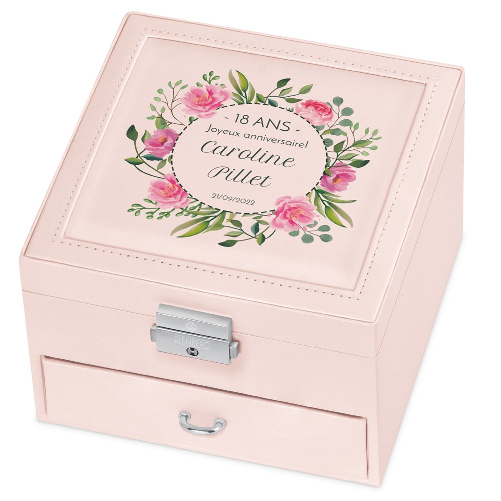 Caja de joyas personalizada Murrano - Rosa para su 18º cumpleaños