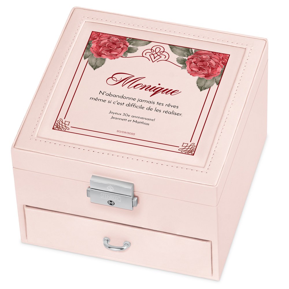 Caja de joyas personalizada Murrano - Rosa para el cumpleaños número 30