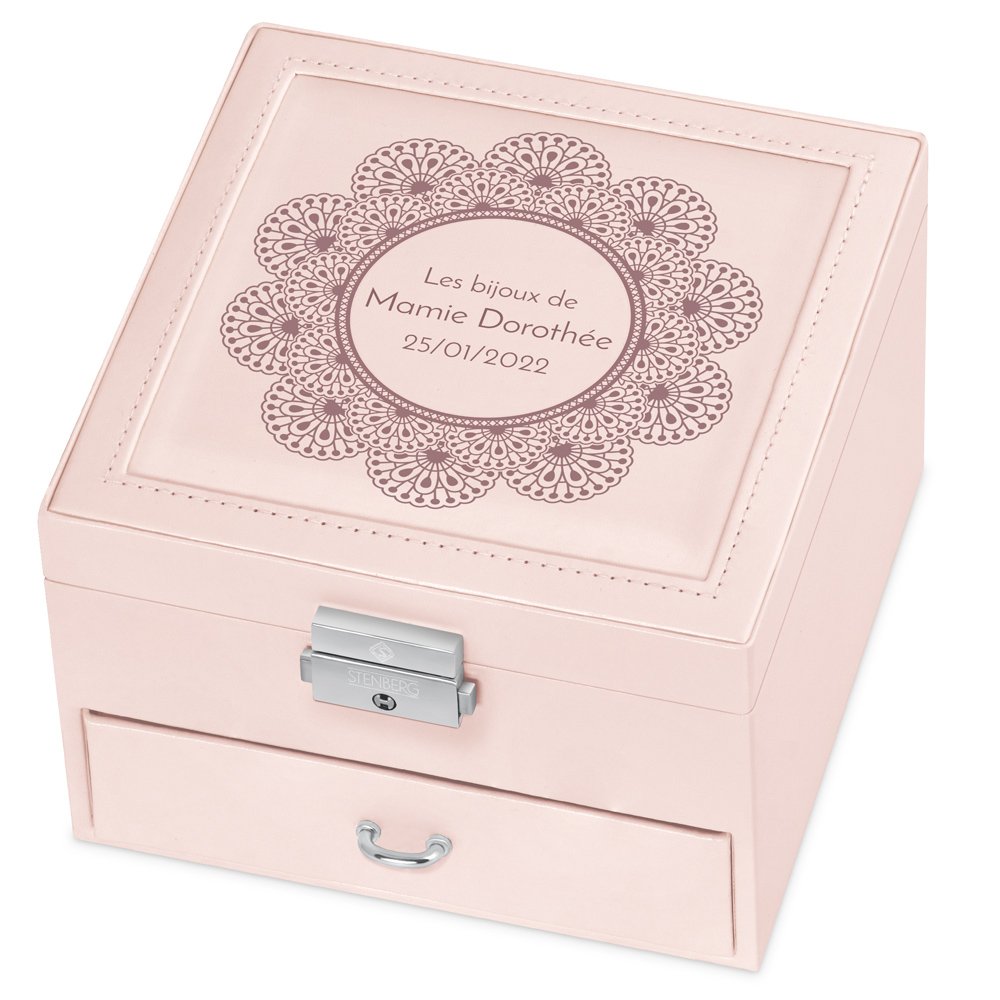 Boîte à bijoux rose Murrano avec impression pour l'anniversaire