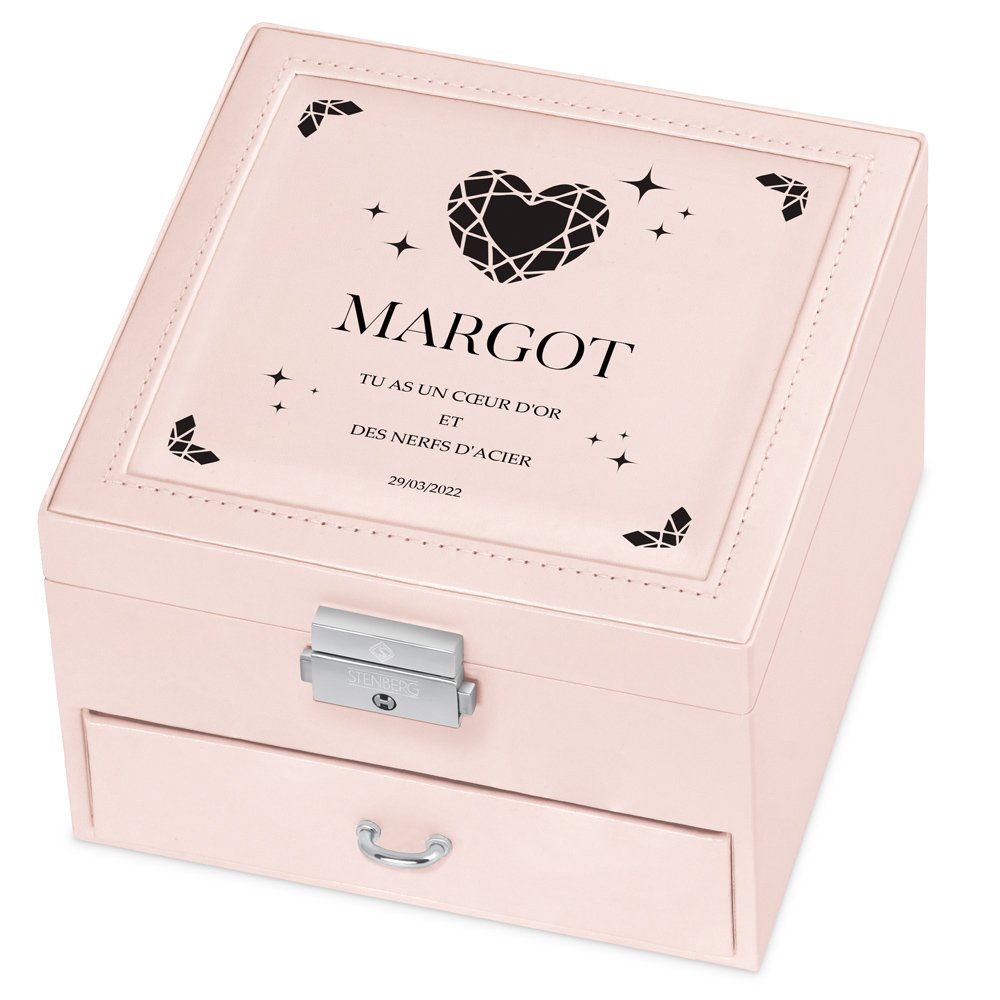 Caja de joyas rosa personalizada Murrano para una mujer con un corazón de oro