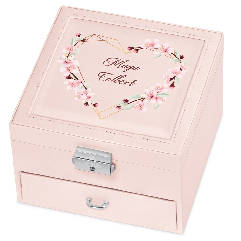 Caja de joyas rosa personalizada Murrano para ella, aniversario de boda