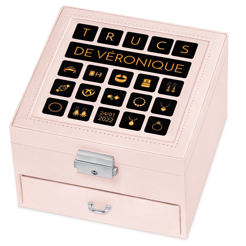 Caja de joyas rosa Murrano con impresión para mujer apasionada por los joyas