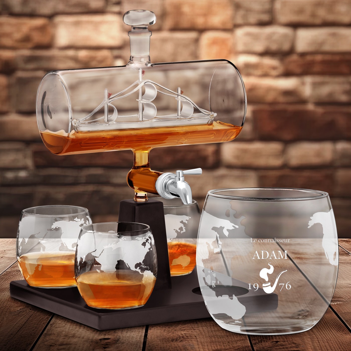 Set de jarra de whisky Murrano con barco y 4 vasos