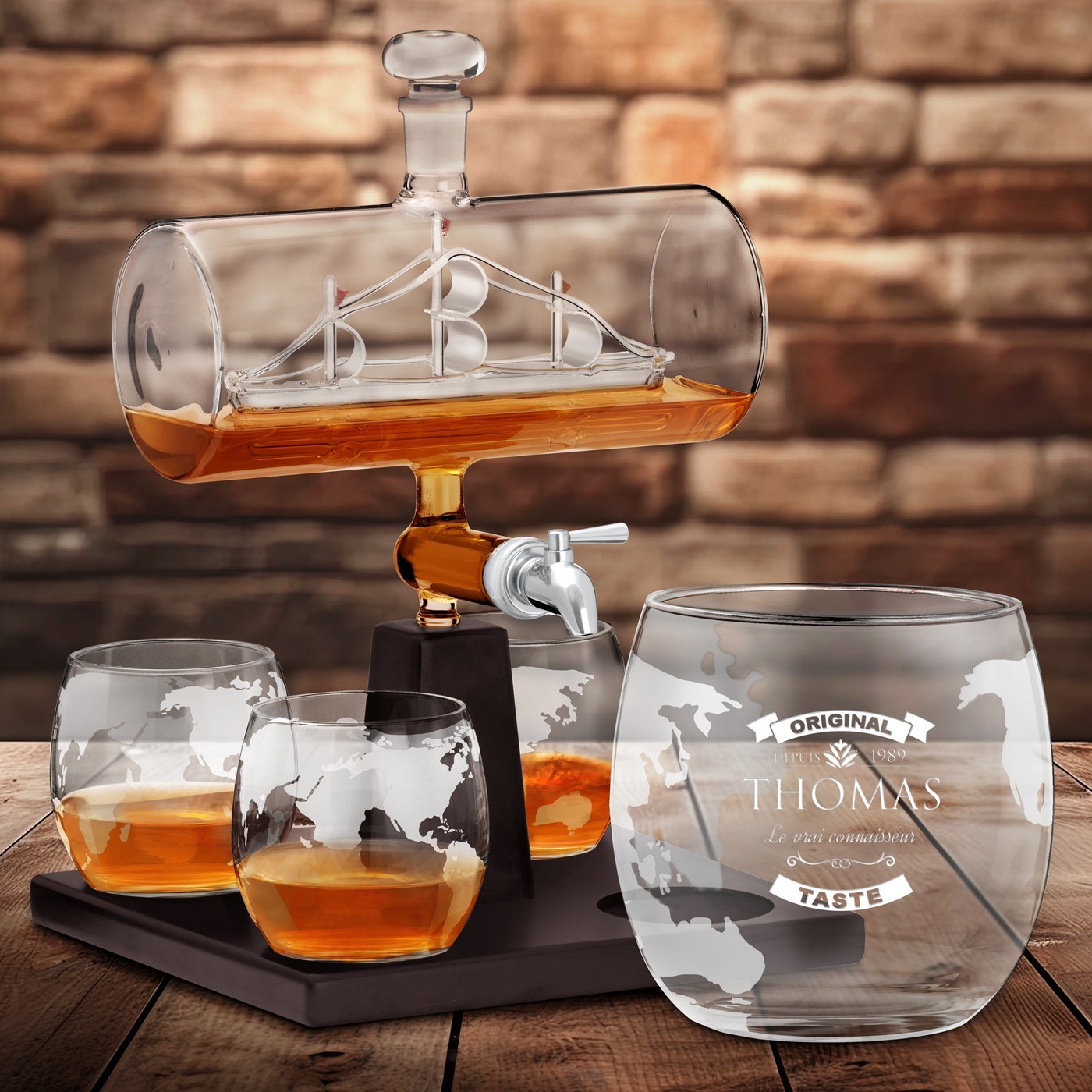 Set de cacerola de whisky Murrano con barco y 4 vasos para papá o suegro