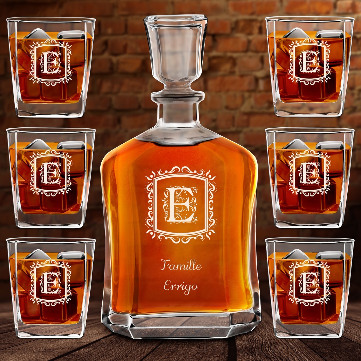 Set de decantador de whisky Murrano con 6 vasos y grabado láser para pareja