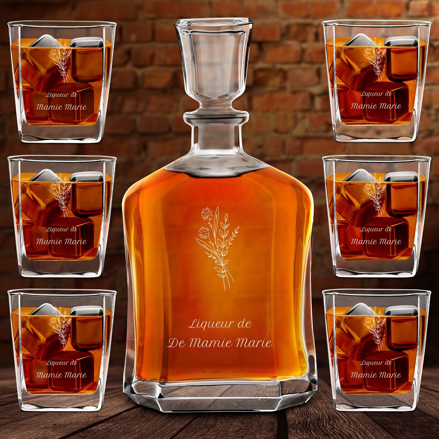 Set de vasos de whisky Murrano con grabado personalizado