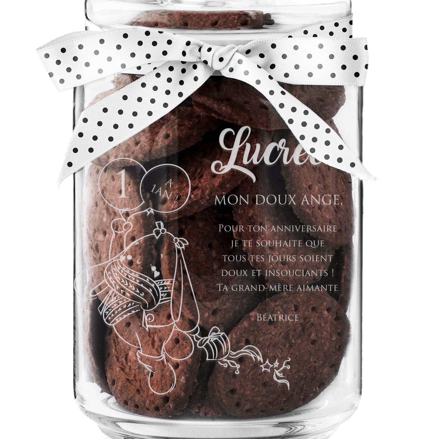 Jarra de galletas personalizada Murrano para el primer cumpleaños de una niña