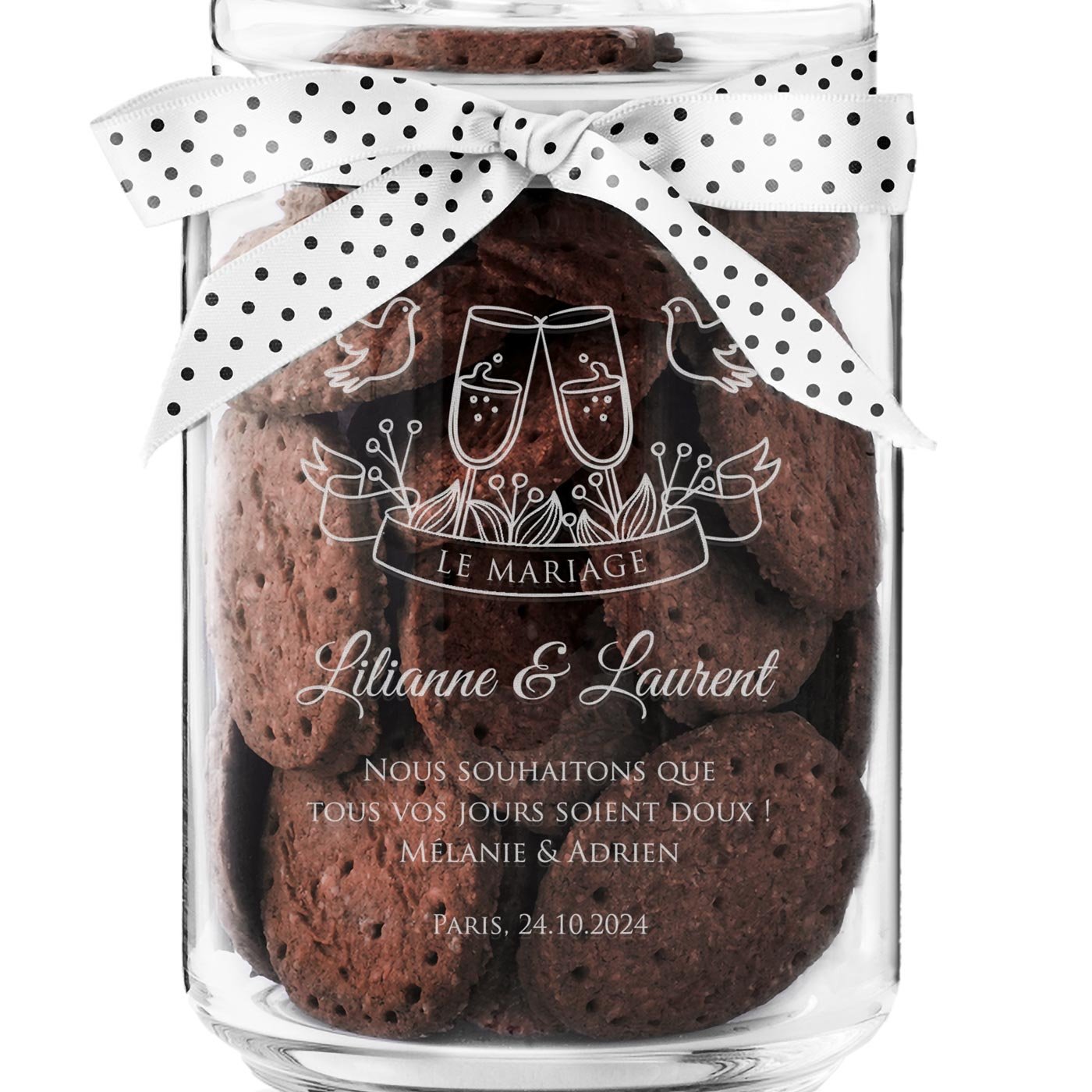 Pot à biscuits gravé Murrano pour jeunes mariés