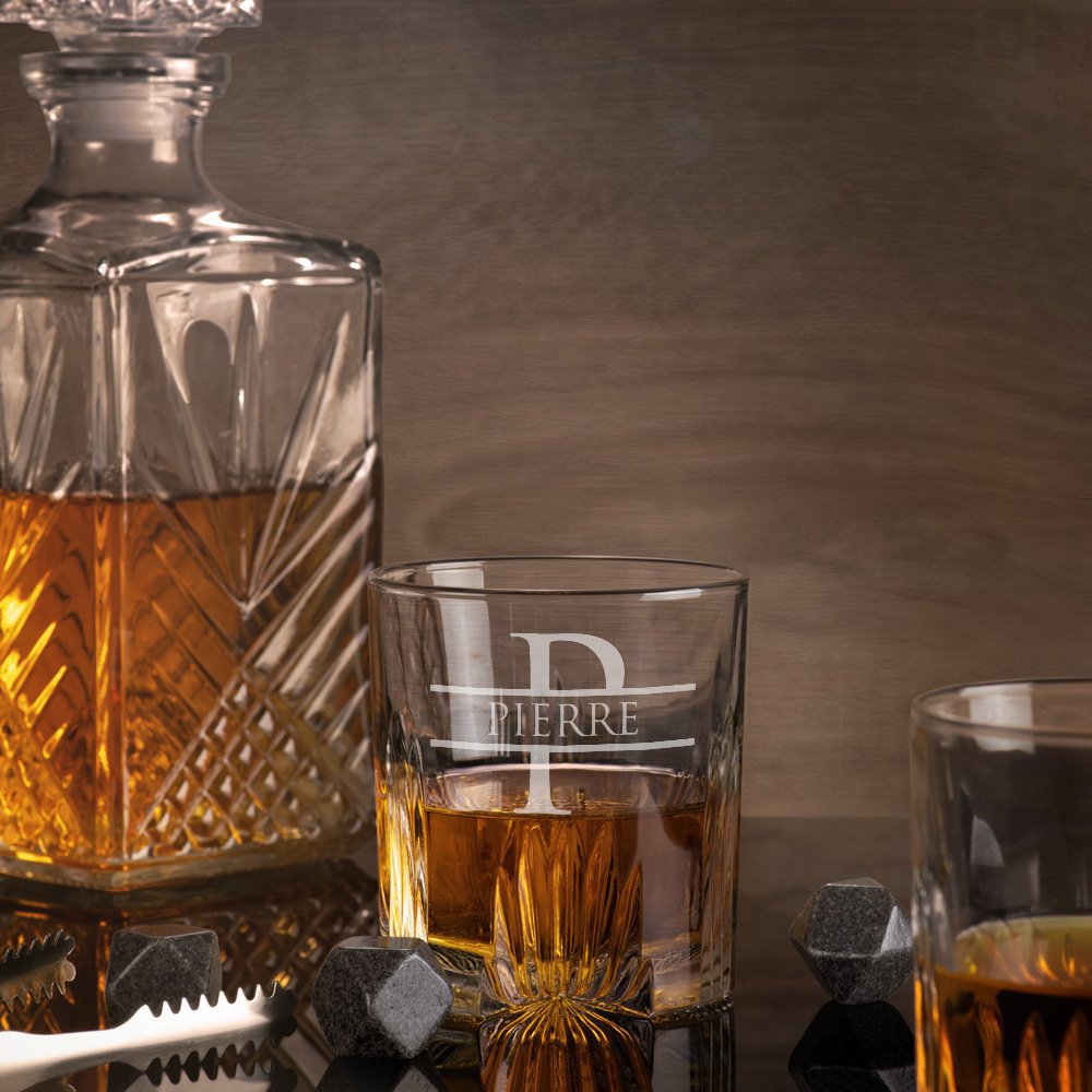 Decantador de whisky de cristal Murrano con 6 vasos personalizados para un hombre excepcional